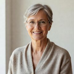 Portrait of a kind older woman with short grey hair and glasses. She is a Stump Services Near Me customer in the Portland area. She had an old tree stump ground several inches below grade so she could replant the spot.