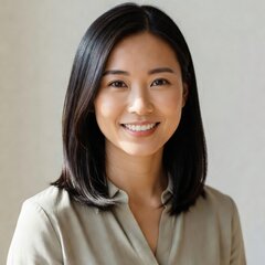 Portrait of a smiling Asian woman in her thirties with shoulder-length dark hair. She is a happy Stump Services Near Me customer in Portland. A stump was removed and her lawn restored afterward.