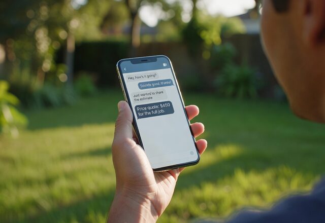 A phone showing a same-day stump grinding price quote