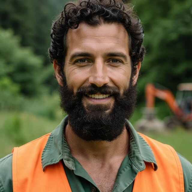 Marcus Aurelius, owner-operator of Stump Services Near Me, in front of his stump grinder