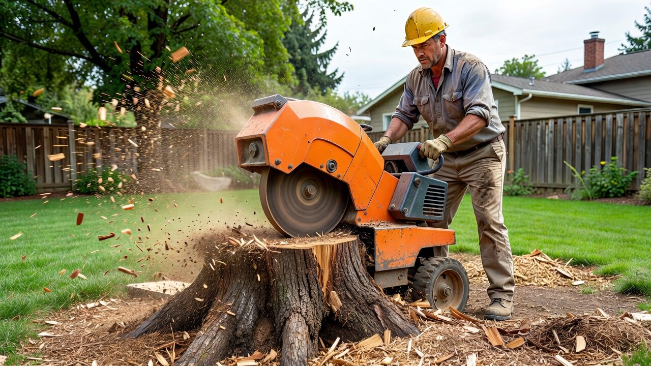 Stump grinder removing a tree stump in Portland